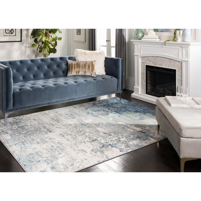 17 Stories N'Keal Polypropylene Blend Light Gray/Blue Rug & Reviews